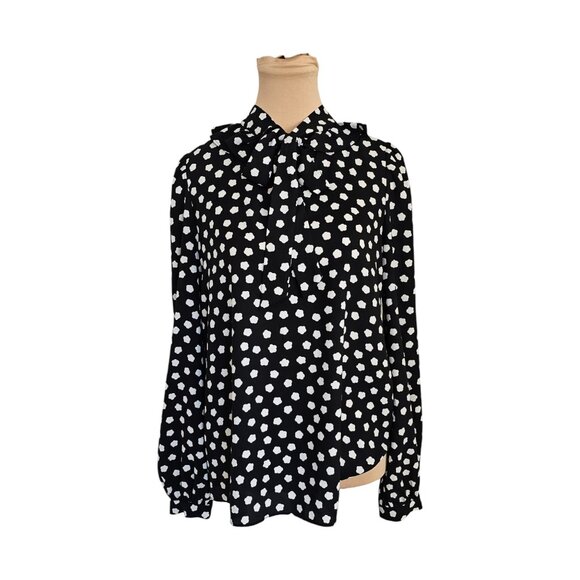 Kate Spade Cloud Dot White and Black Polka Dot Blouse Sz S - Picture 1 of 8